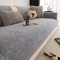 Minimalist light grey chenille sofa cover cushion set with matching throw pillows - Small / Light Gray