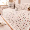 Floral chenille sofa cover throw with orange tassels in a cozy Korean pastoral style - Orange / 180*130