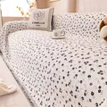Off-white floral chenille sofa cover with black flower patterns and fringe edges - Black / 180*130