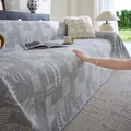 Cream-style geometric woven sofa cover blanket in soft grey and white cotton gauze - Light Gray