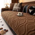 Thick brown jacquard plush sofa cover with diamond patterns and white braided edges - 70x70cm / Brown