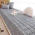 Thick grey striped plush bay window mat with matching lumbar pillow and heart cushion - 60*60cm / Light Gray