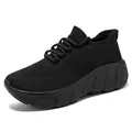 Schwarze atmungsaktive Strick-Sneaker mit dicker stoßfester Sohle und Schnürdesign - 36 / Ganz Schwarz