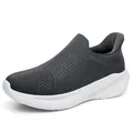Breathable charcoal grey knit slip-on sneakers with lightweight white foam sole - EU 39 / Dark Gray