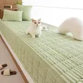 Thick light green plush bay window mat with striped texture and matching pillows - Cushion Cover / Light Green