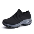 Women's black air cushion slip-on sneakers with breathable knit upper and thick soles - 35 / Sock Style (1839) / Black