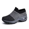 Women's grey fly-knit slip-on sneakers with visible air cushion sole and breathable mesh - 35 / Sock Style (1839) / Gray
