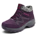 Purple winter snow boot for women with warm faux fur lining and velcro strap - Purple
