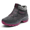 Women's dark gray winter snow boots with warm faux fur lining and pink platform sole - Gray