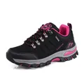 Detail of high-top hiking shoe showing black suede texture and pink fashion accents - 35 / Low-Top Hiking Shoes (8018) / Black Rose Red