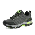 Detail showing the deep-groove rubber outsole and fluorescent green traction lugs for hiking - 39 / Dark Gray