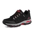 Classic black and red outdoor hiking boots with reinforced toe and metal eyelets - 39 / Black