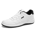 White and black fashion sneakers for men with waterproof design and casual leather finish - 38 / 8001 White