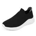 Breathable black knit slip-on sneaker with grey collar detail and thick white sole - 35 / Black and White