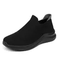 All-black slip-on fly-knit running sneakers with breathable mesh and thick rubber sole - 35 / All Black