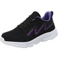 Baskets de course en maille noire pour femmes avec motifs vagues mauves et semelle blanche - 35 / Modèle Noir Violet (819)