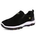 Men's black nubuck leather slip-on hiking shoes with non-slip sole and elastic bands - 38 / Black