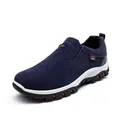 Men's navy blue suede hiking shoes with slip-on design and anti-slip rubber sole - 39 / Blue