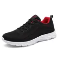 Men's breathable black mesh running shoes with red accents and white wavy sole - 38 / Black Red