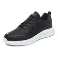 Men's casual black sports shoes with white thick anti-slip sole and lace-up design - EU 39 / Black and White