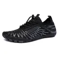 Black quick-dry barefoot water shoes with gray wavy stripes and non-slip rubber soles - 38 / Black