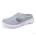 Grey mesh sports mules with breathable cutout design and white cushioned sole - 35 / Light Gray Pink