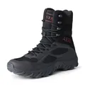 Durable high-top tactical combat boots in black with breathable mesh and anti-slip rubber sole - 39 / Black
