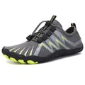 Gray mesh hiking water shoes with neon yellow accents and non-slip rubber soles - 35 / Gray (A35)