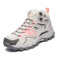 Cream white and pink women's high-top hiking boots with durable rubber soles - EU 36 / Pink
