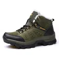 Men's olive green thermal high-top hiking boots with warm fleece lining and rubber sole - 36 / Green