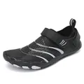 Black barefoot water shoes with white streamline patterns and adjustable velcro strap - EU 30 / Black