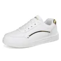 Women's white platform sneakers with gold metallic accents and a low-top casual design - 36 / Platinum