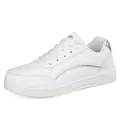 White platform sneakers for women with silver reflective strips and thick rubber soles - 36 / White Silver
