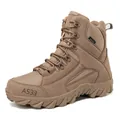 Tactical high-top outdoor combat boots in khaki sandy color with anti-slip rubber sole - 39 / Brown Single Lining