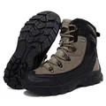 Men's durable tactical boots in black and tan with non-slip rubber soles for hiking - 39 / Khaki