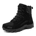 Black high-top tactical hiking boots in suede and nylon with AS33 logo and secure laces - 39 / Black Single Lining
