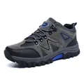 Men's suede outdoor hiking shoes in dark grey and blue with durable rubber soles - EU 39 / Gray