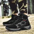 Men's black tactical outdoor boots with breathable mesh and rugged grip sole for hiking - 40 / Black