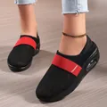 Women's black breathable mesh slip-on sneakers with red fashion strap and visible air cushion - 36 / Black Red