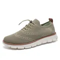 Men's breathable fly-knit casual sneakers in olive green with thick white wavy soles - 40 / Khaki (8811)