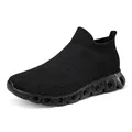 Black high-top flyknit sock sneakers with lightweight slip-on design and cushioning - 36 / All Black