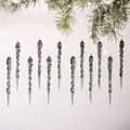 Set di 12 decorazioni natalizie a ghiacciolo a spirale grigio fumo con cordini trasparenti - Confezione da 12 / Grigio fumo