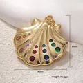 Gold shell pendant with gradient gemstones for jewelry making 45mm by 40mm charm - A0578 Multi-color Gem Shell