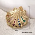 Golden seashell pendant with colorful zircon stones for DIY jewelry making 15x16mm - A0779 Gradient Gem Shell