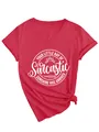 Gros plan d'un t-shirt rouge à col en V avec un imprimé sarcastique de soleil blanc - S / Rouge (Police Blanche)