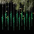 Set of 12 emerald green acrylic icicle ornaments with spiral design for Christmas decor - Green