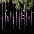 Set of 12 purple acrylic icicle ornaments with spiral texture for festive decor - Purple