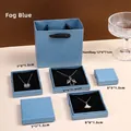 Misty blue jewelry gift box set with matching handbag and black velvet lining - Haze Blue