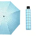 Light blue plaid folding umbrella with UV protection and matching storage sleeve - Manual Blue Grid