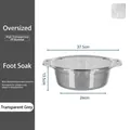 Extra large transparent gray plastic washbasin with side handles and non-slip bottom - Extra Large - For Foot Soak / Transparent Gray